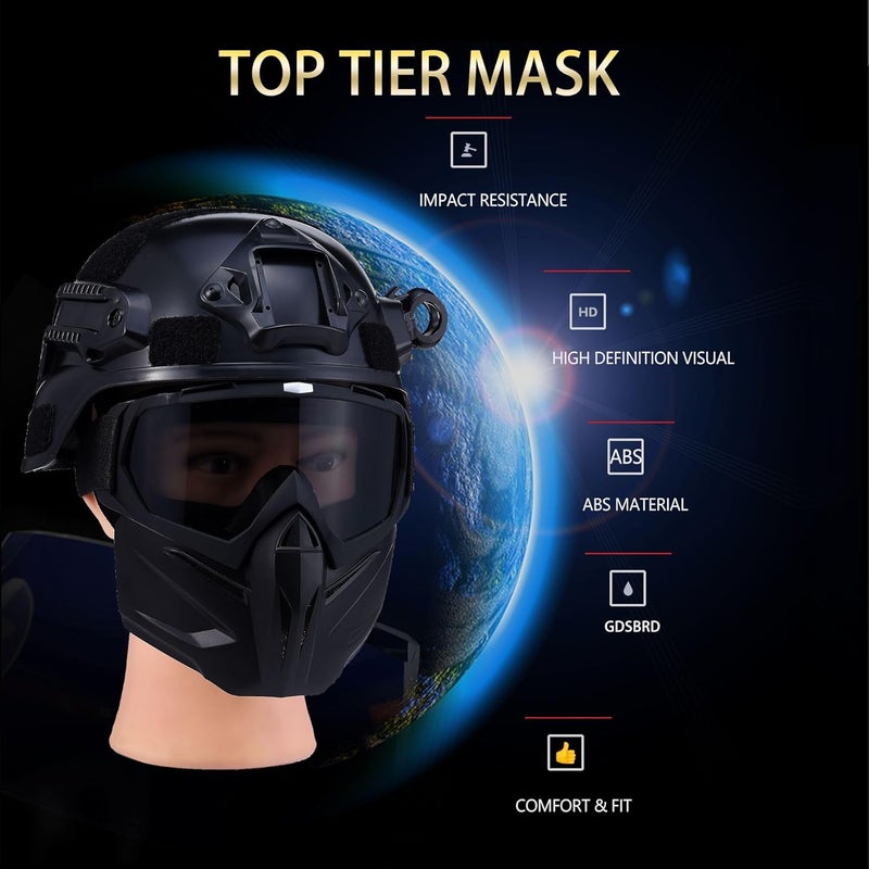 OQUQO Airsoft Tactical Helmet, Full Face Mask for Men, Paintball Helmet, NVG Mount and Side Rails, Adjustable Strap - Complete Tactical Gear for Cosplay and Movie Props - Image 5
